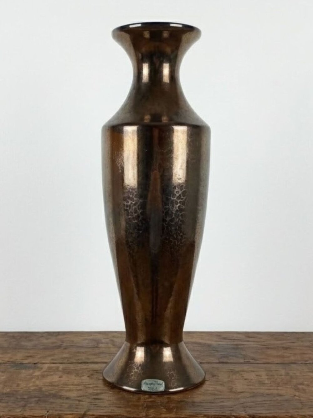 Vintage Haeger Floral Gunmetal Bronze Ceramic Vase 17” Large Mid Century USA MCM